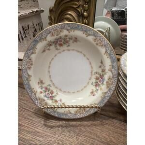 NORITAKE NAOMI BLUE EDGE MULTICOLORED FLOWERS GOLD TRIM 8 FRUIT DESSERT BOWLS